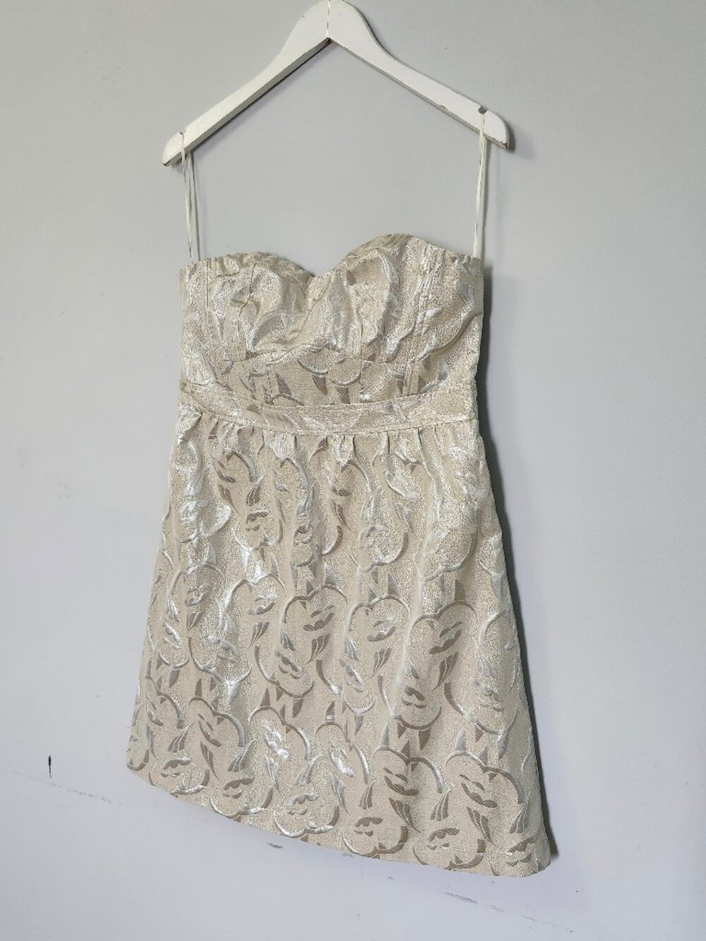 American Eagle Cream and Gold Strapless Dress